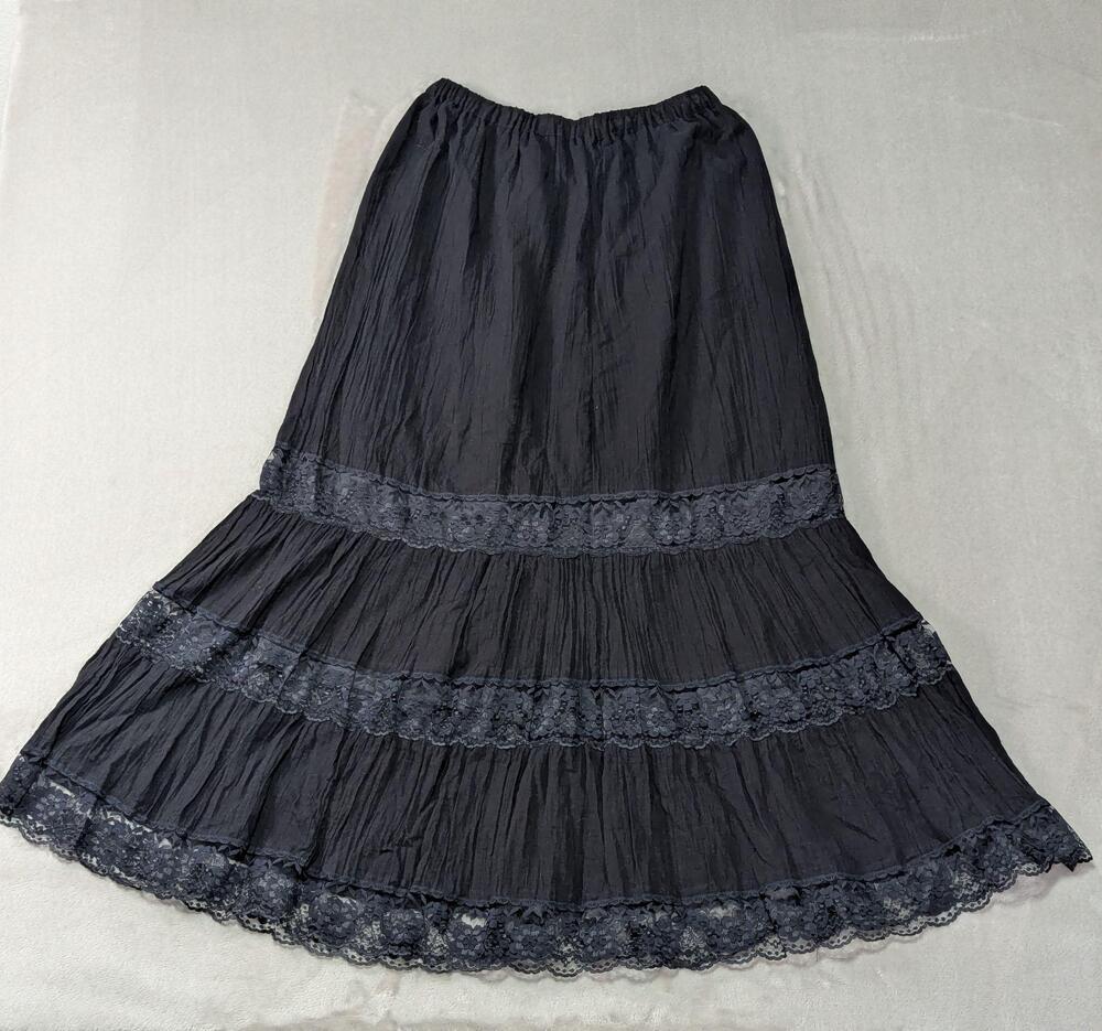 Kitty Hawk Kites Skirt Womens One Size Black Lace Tiered Peasant Long Boho